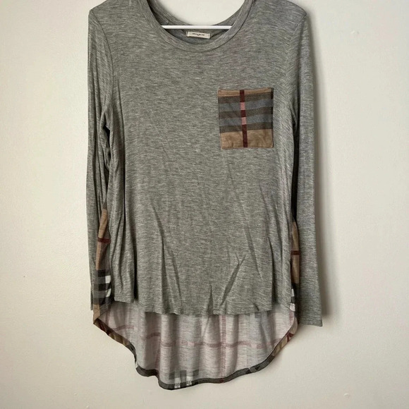 12 pm by Mon Ami Gray Long Sleeve with Plaid Back - Picture 1 of 4